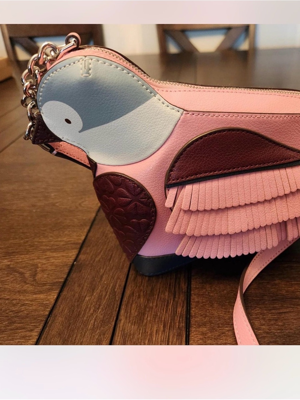 kate spade Pink Parrot Fringe Crossbody Bag with Maroon Accents